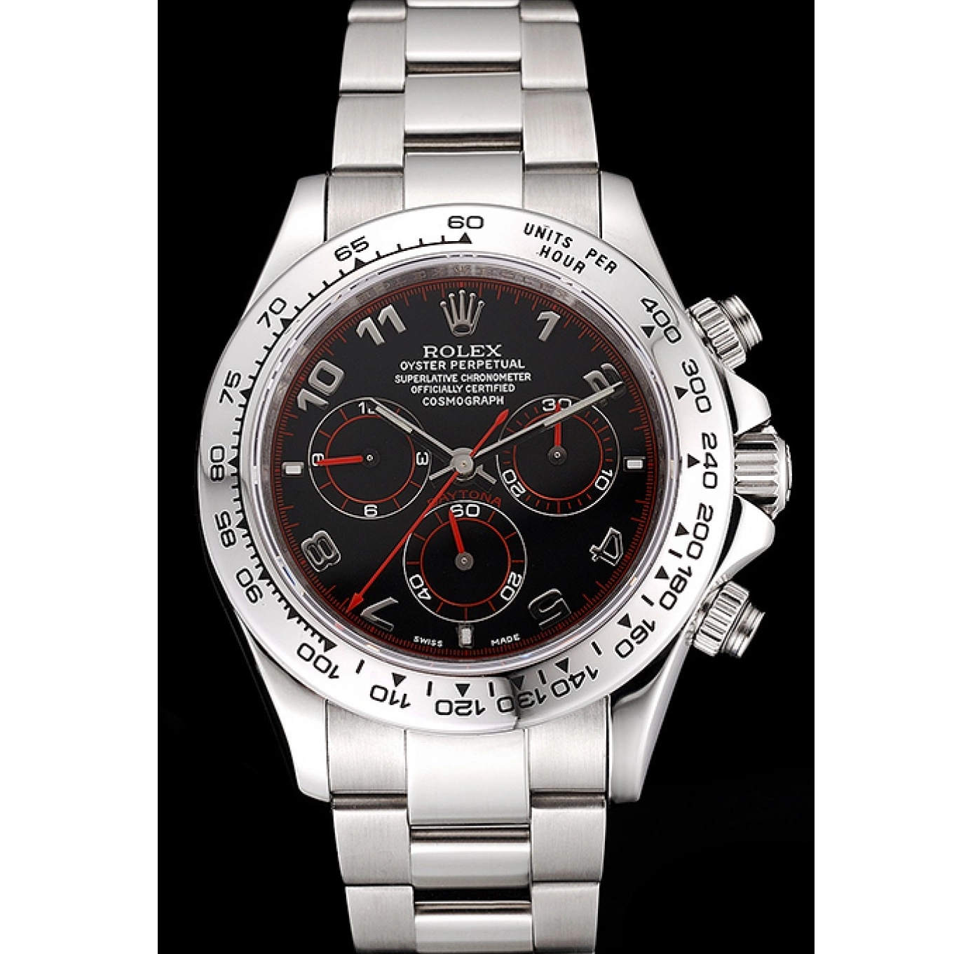 AAA Replica Watches Rolex Swiss Dial Black Daytona Steel 80296 Stainless Bracelet 0731